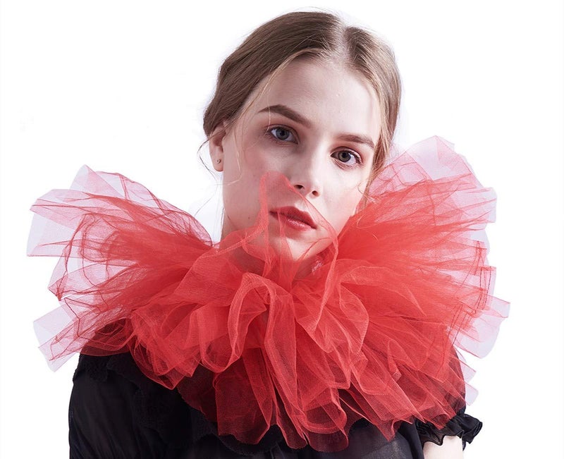 BLESSUME Victorian Retro Mesh Neck Ruff Ruffle Collar Layered Clown Neck Collar - Image 1